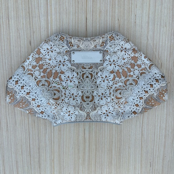 Alexander McQueen De Manta lace print silk satin large clutch bag - Picture 7 of 16